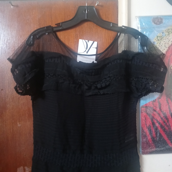 Diane Von Furstenberg Mabel Black Silk Dress Size 0 Lace Crochet Trim Shift - Picture 9 of 16